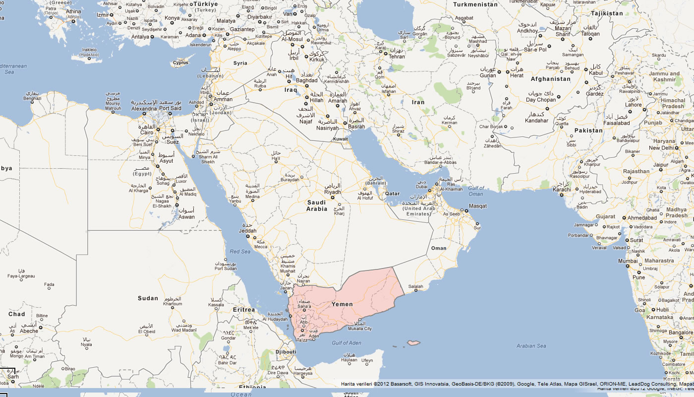 carte du yemen milieu est